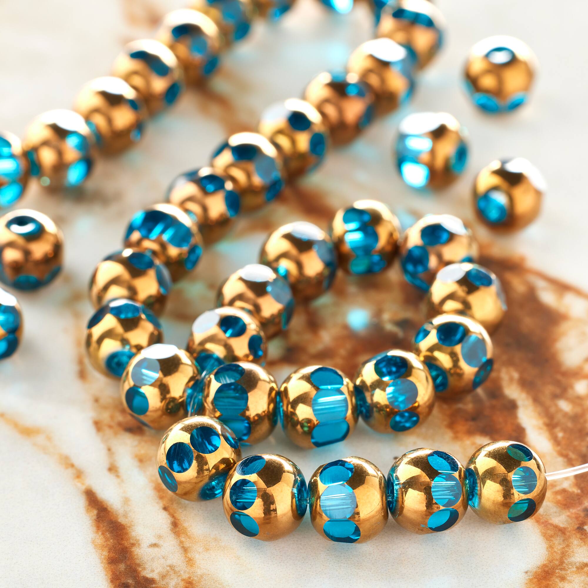 Aqua & Copper Faceted Glass Round Beads, 8mm by Bead Landing™